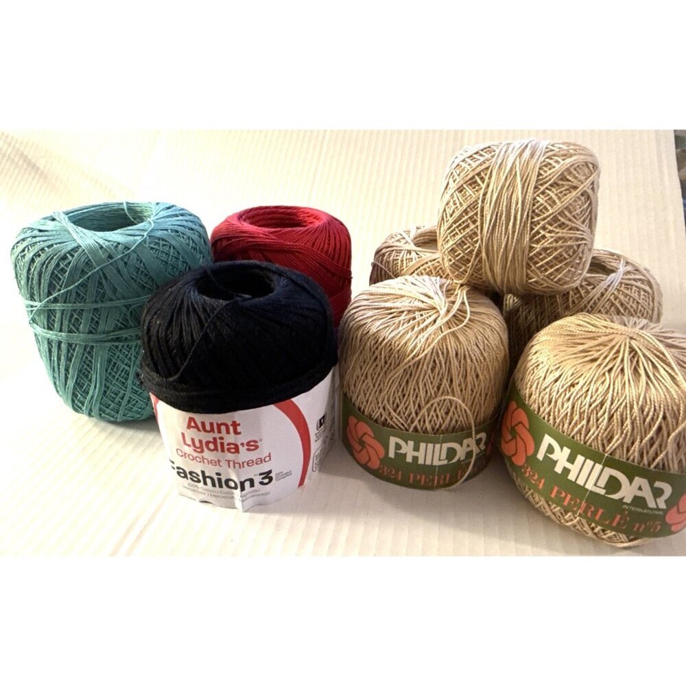 Lot of 8 Skeins 100% Cotton Yarn Phildar Aunt Lydia’s Super Fine Thread New/used